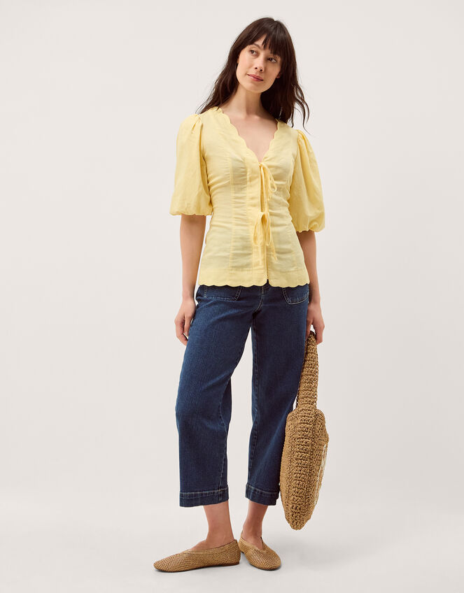 Willow Puff Sleeve Tie Front Top, Yellow (YELLOW), large