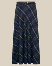 Willa Check Print Cotton Midi Skirt, Blue (NAVY), large