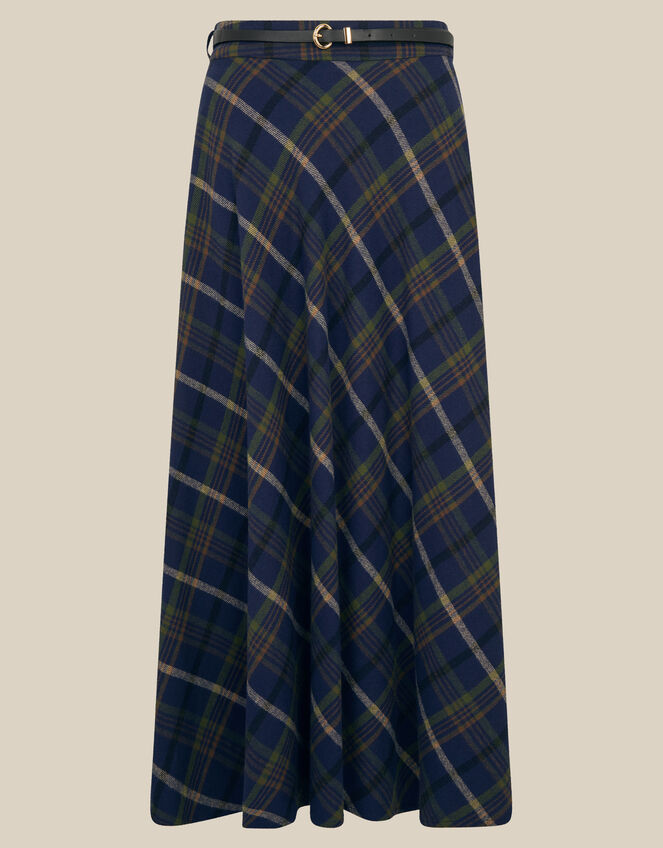 Willa Check Print Cotton Midi Skirt, Blue (NAVY), large