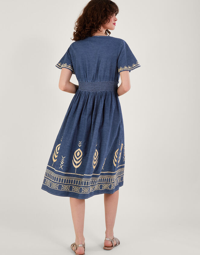 Peacock Feather Dress, Blue (DENIM BLUE), large
