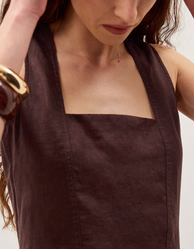 Lily Square Neck Linen Midi Dress, Brown (CHOCOLATE), large