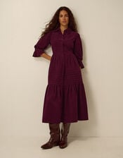 Winnie Corduroy Midi Shirt Dress, Red (BURGUNDY), large