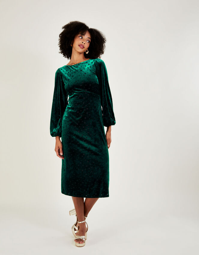 Lizzy Star Devore Midi Dress, Teal (TEAL), large