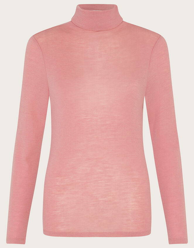 Wool Polo Neck Top, Pink (PINK), large