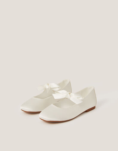Satin Bow Ballet Flats, Ivory (IVORY), large