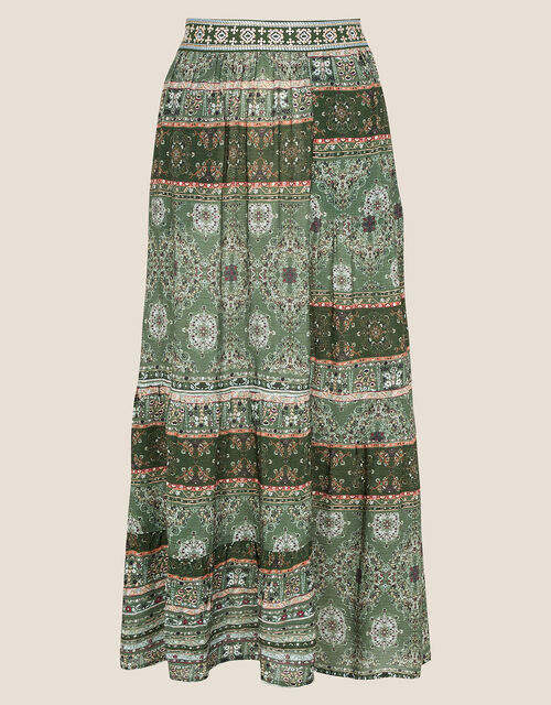 Patch Border Print Midi Skirt in LENZING™ ECOVERO™, Green (GREEN), large