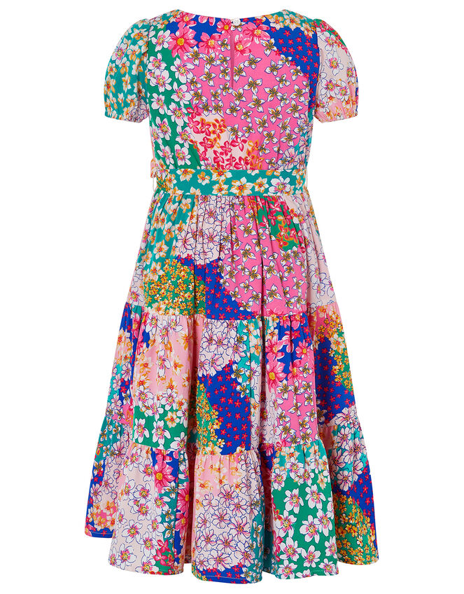 Winnie Contrast Floral Dress in Recycled Polyester, Pink (PINK), large