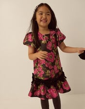 Monsoon x Queens of Archive Nancy Velvet Bow Floral Jacquard Party Dress​, Multi (MULTI), large