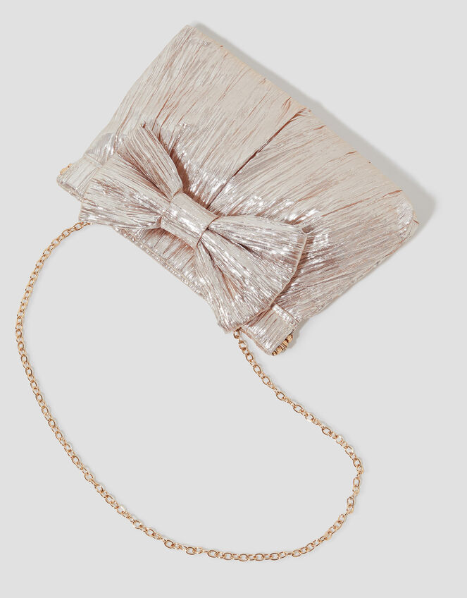 Mila Metallic Plisse Bow Bag, Pink (PINK), large