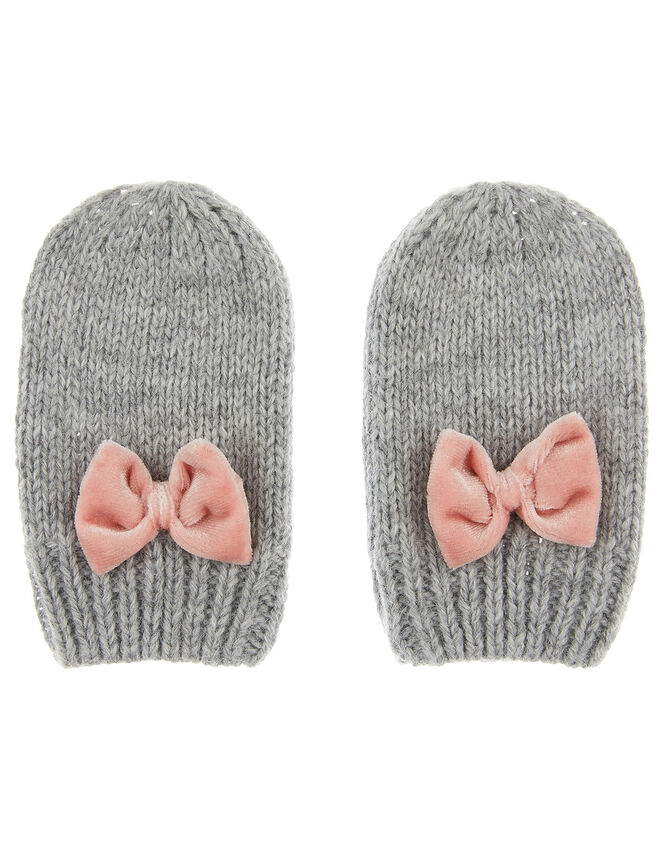 Baby Ellie Bow Knit Mittens, Grey (GREY), large
