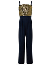 Betsy Sequin Wide-Leg Jumpsuit, Blue (NAVY), large