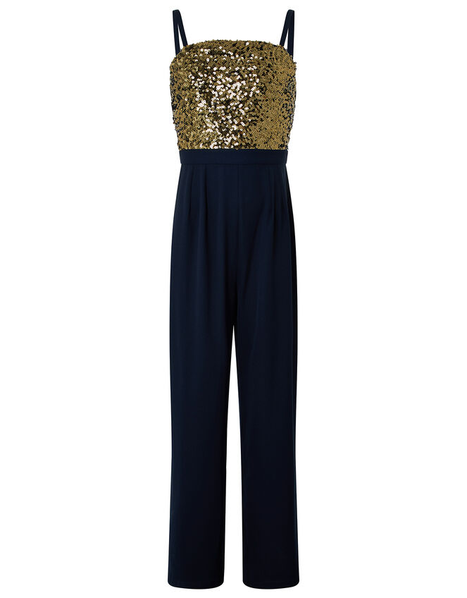 Betsy Sequin Wide-Leg Jumpsuit, Blue (NAVY), large