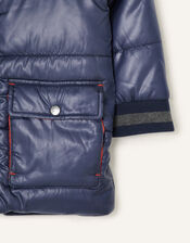 Jersey Trim Padded Coat, Blue (NAVY), large