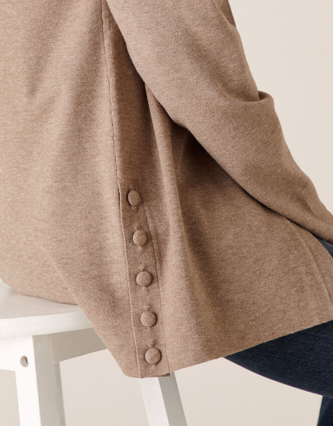 Button Side Edge-to-Edge Cardigan , Camel (CAMEL), large