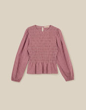 Charli Check Smocked Jersey Top, Pink (PINK), large