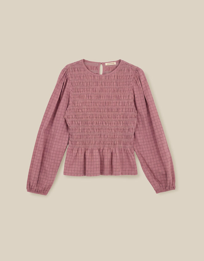 Charli Check Smocked Jersey Top, Pink (PINK), large
