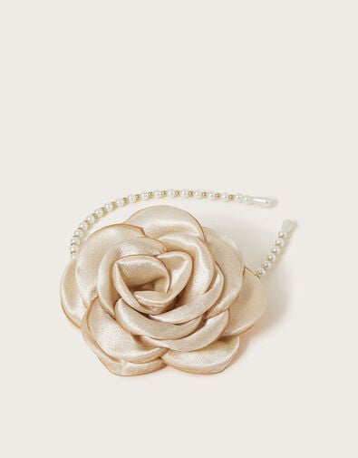 Rosette Pearl Beaded Headband, , large