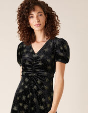 Ebony Glitter Print Stretch Velvet Dress, Black (BLACK), large