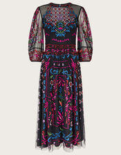Maddie Embroidered Tea Dress, Black (BLACK), large