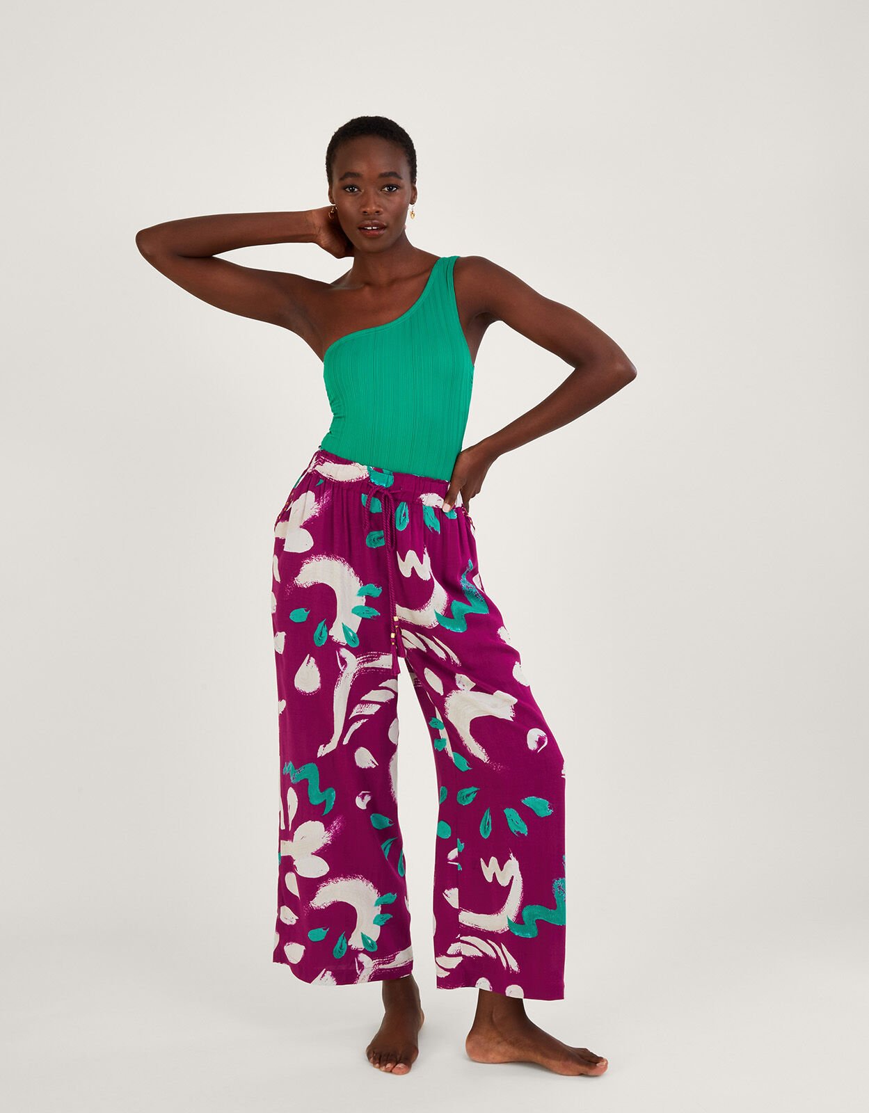 Abstract Brushstroke Print Wide Leg Trousers Beachwear Swimwear Monsoon UK