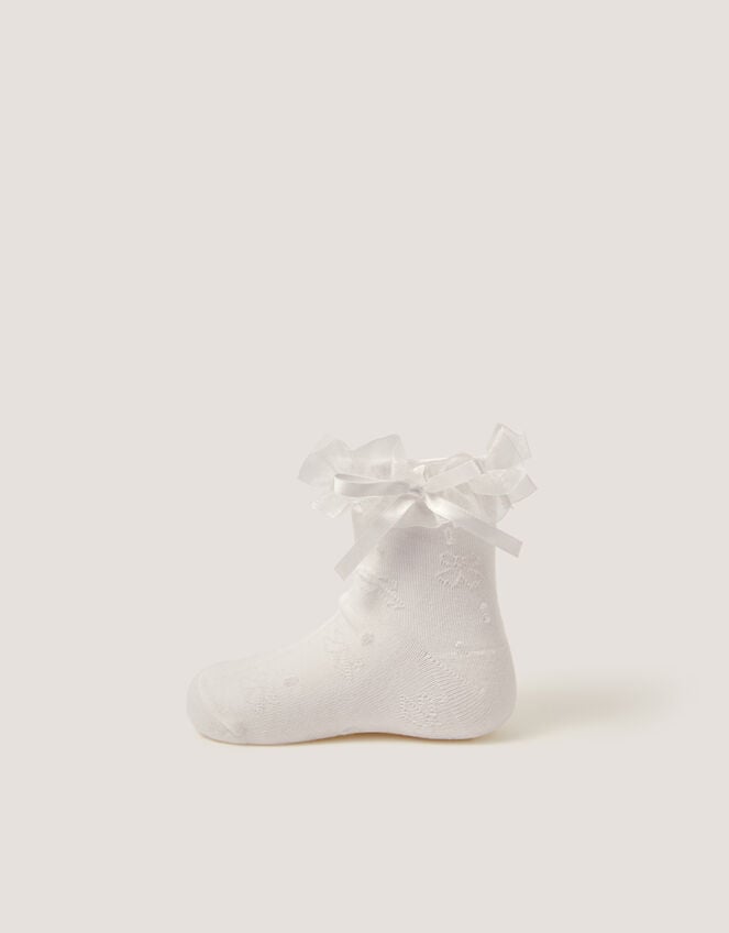 Bow Frilly Socks, White (WHITE), large