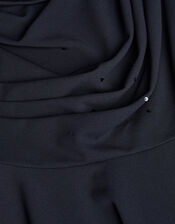 One-Shoulder Drape Skater Dress, Blue (NAVY), large