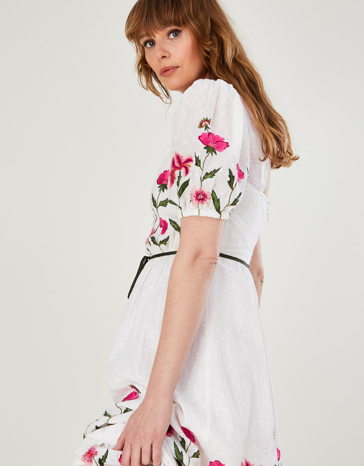 Anna Embroidered Broderie Maxi Dress Ivory