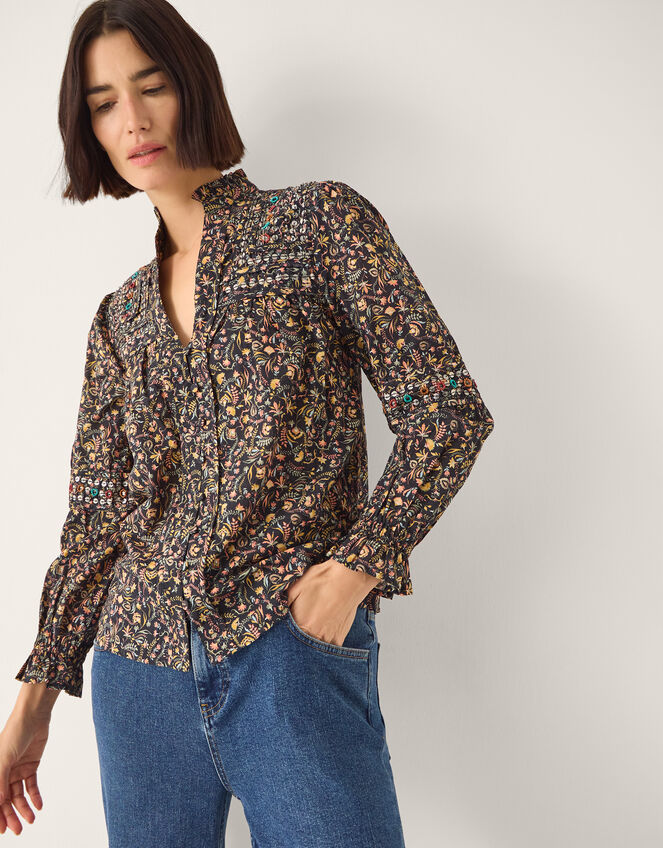 Harriet Embellished Floral Blouse, Black (BLACK), large