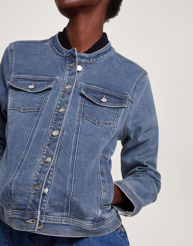 Cassey Collarless Denim Jacket, Blue (DENIM BLUE), large