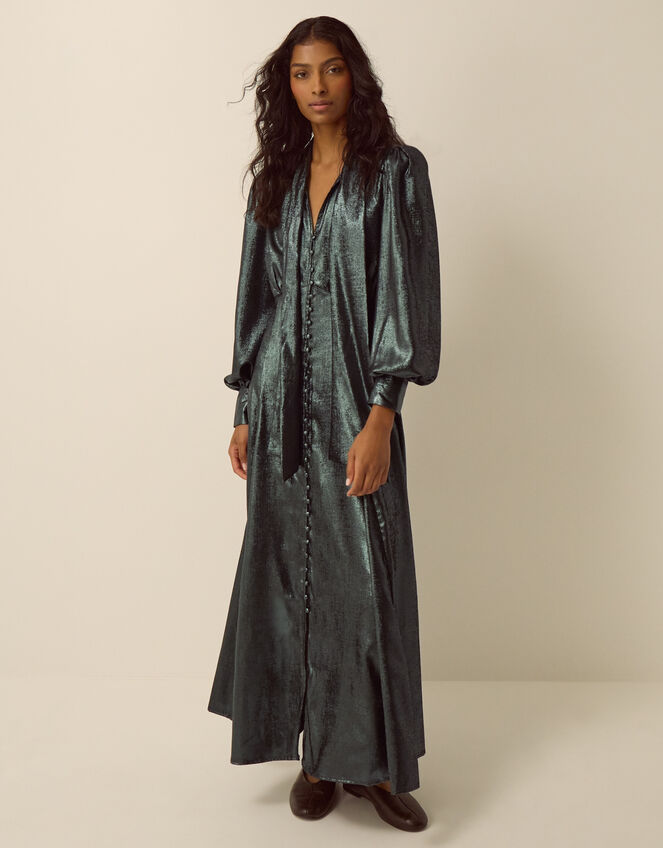 Madelyn Metallic Midi Dress, Green (GREEN), large
