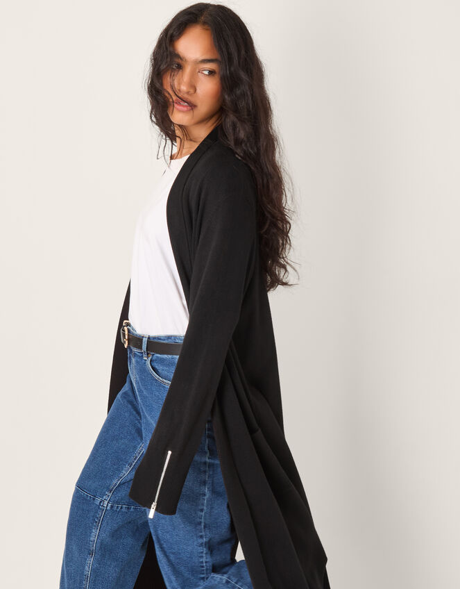 Sade Zip Longline Cardigan, Black (BLACK), large