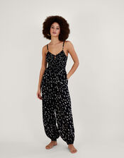 Batik Print Shirred Jumpsuit LENZING™ ECOVERO™, Black (BLACK), large