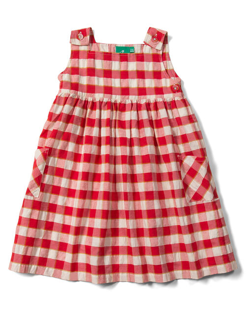 Little Green Radicals Check Pinny Dress, Red (RED), large