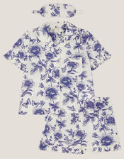 Floral Print Pyjamas & Sleep Mask Set, Blue (BLUE), large