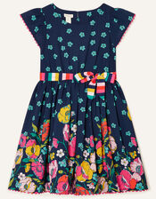 Geo Border Floral Dress , Blue (NAVY), large
