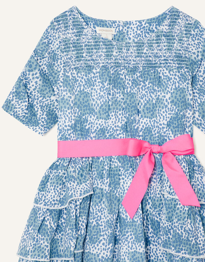 Splodge Printed Frill Midi Dress, Blue (BLUE), large