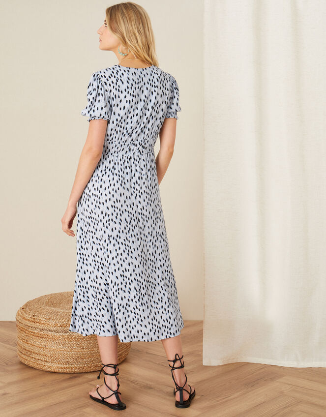 Printed Ruched Midi Dress, Blue (BLUE), large