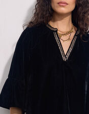 East Nelly Velvet Flute Sleeve Top, Black (BLACK), large