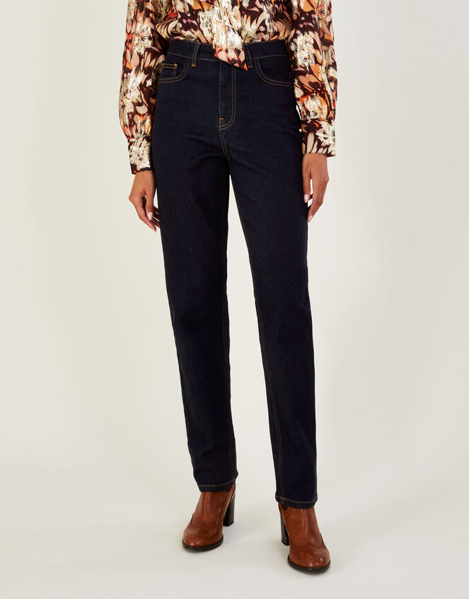 High Rise Straight Denim Jeans with Sustainable Cotton, Blue (INDIGO), large