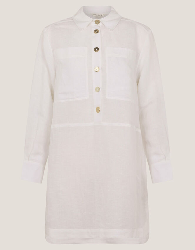Tatiana Linen Blend Tunic Shirt, White (WHITE), large