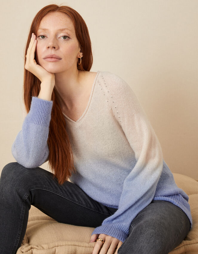 Dip Dye Jumper in Wool Blend, Blue (BLUE), large