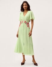 Coraline Floral Embroidered Midi Dress, Green (SAGE), large