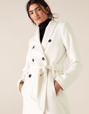 Double-Breasted Long Coat, White (WHITE), large
