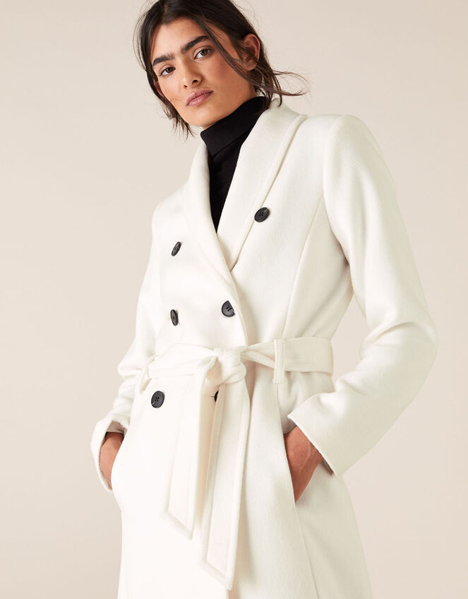 Double-Breasted Long Coat, White (WHITE), large