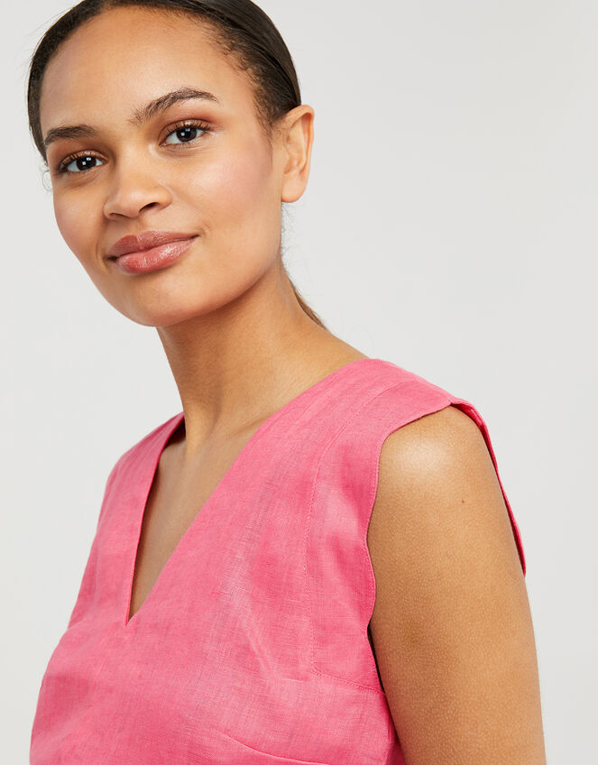 Lotus Scallop Sleeveless Top in Pure Linen, Pink (PINK), large