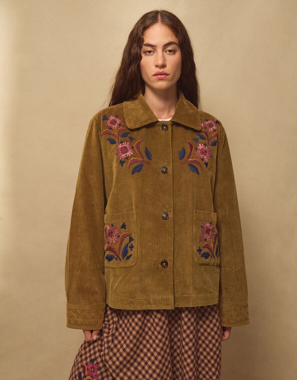 East Lizzy Embroidered Corduroy Jacket, Green (OLIVE), large