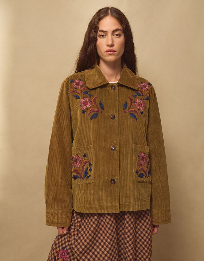 East Lizzy Embroidered Corduroy Jacket, Green (OLIVE), large