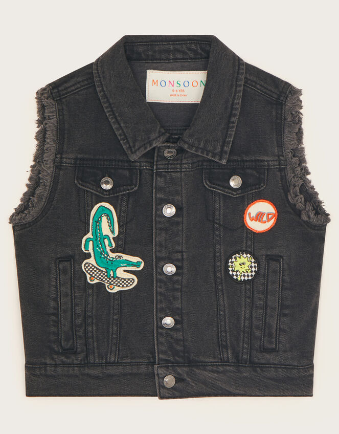 Badge Denim Waistcoat Black | Boys' Coats & Jackets | Monsoon UK.