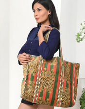 Conscious Yoga Collective Velvet Leopard Print Tote, Green (GREEN), large