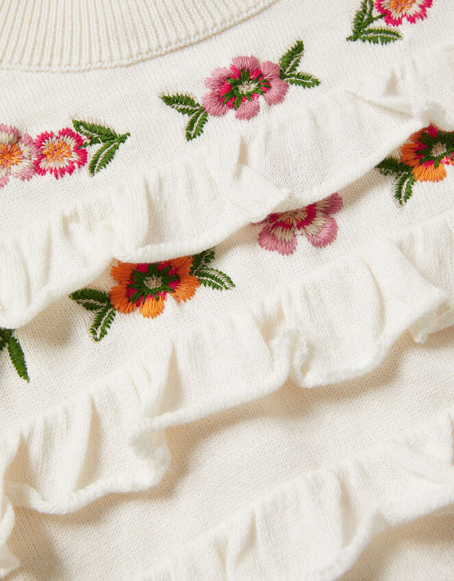 Embroidered Frill Knitted Jumper, Ivory (IVORY), large